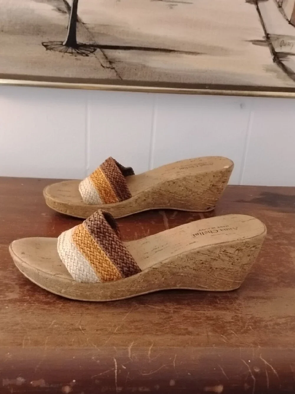Anna Chelini Multi-Stripe Wedge Slide Sandals